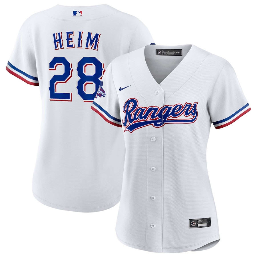 Jonah Heim 28 Texas Rangers Home 2023 World Series Champions White MLB Jersey Women's