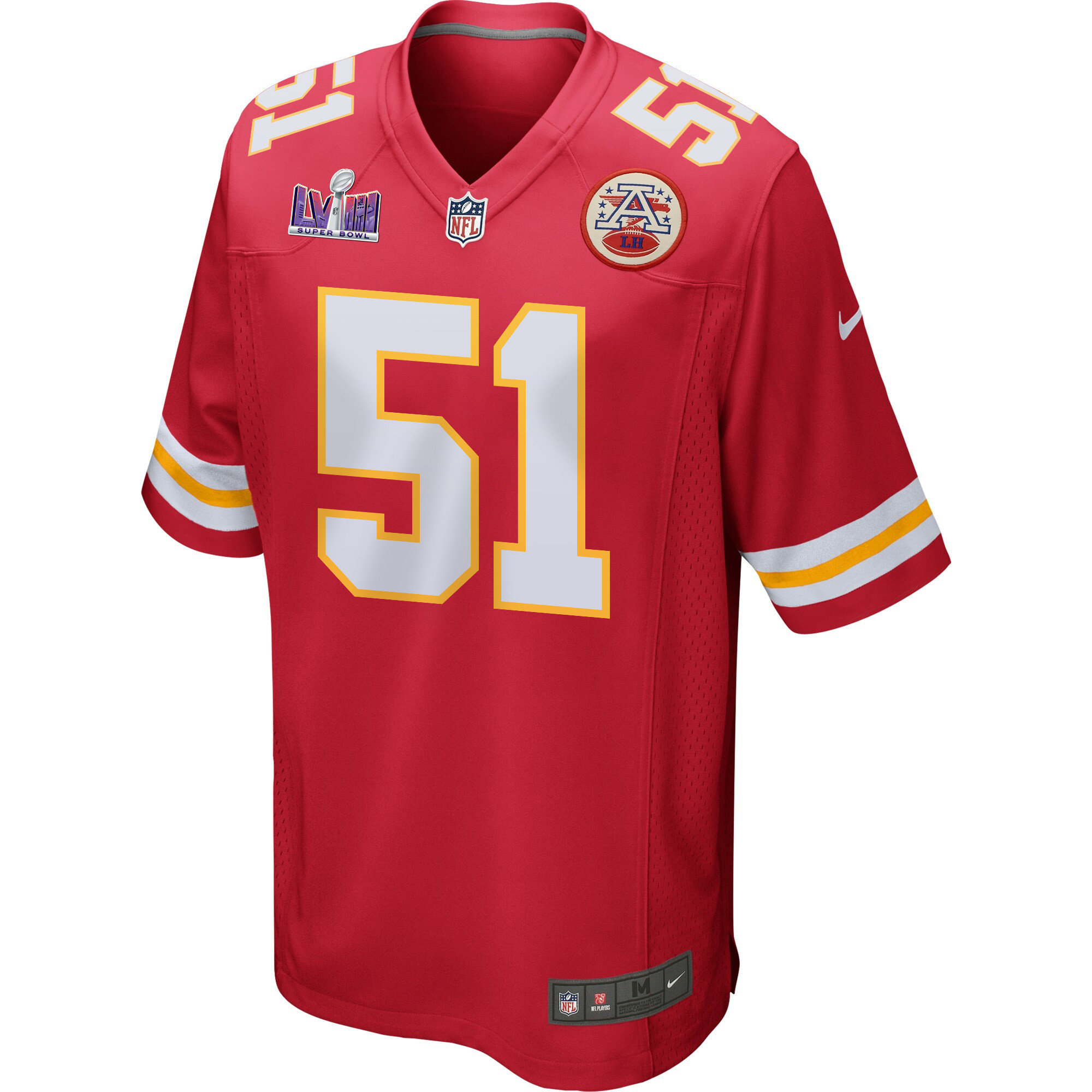 Mike Danna 51 Kansas City Chiefs Super Bowl LVIII Patch Game Red NFL Jersey Men's