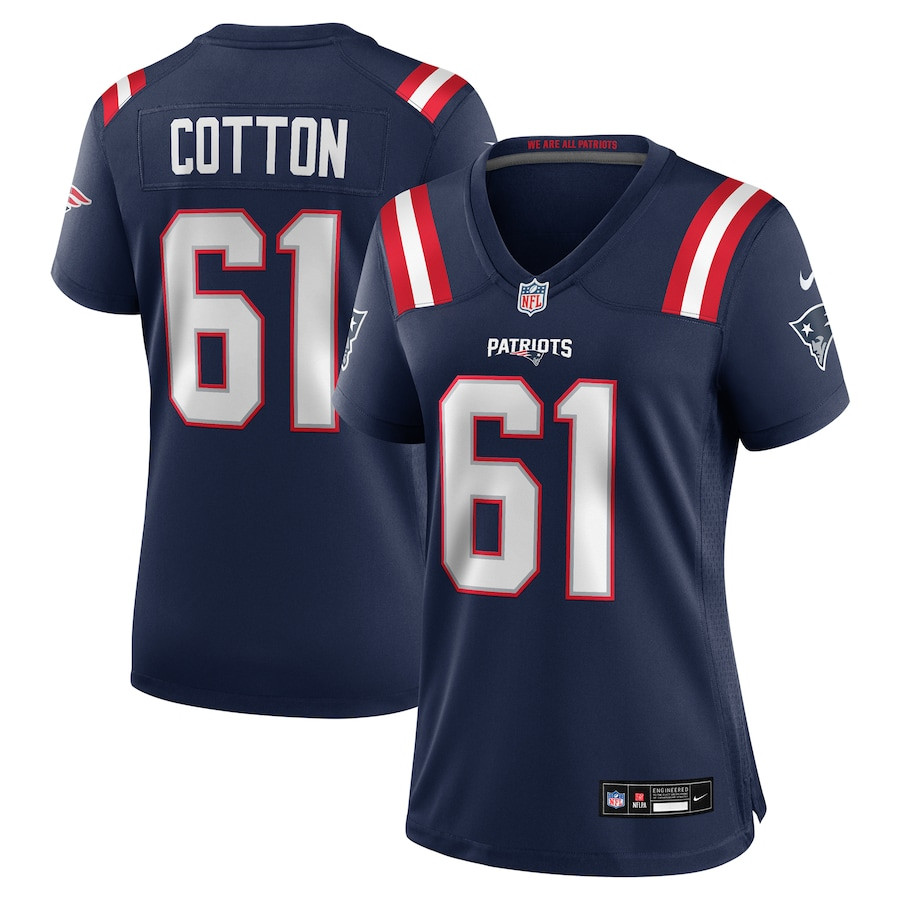 Lester Cotton Sr. 61 New England Patriots Team Game Navy NFL Jersey Women's