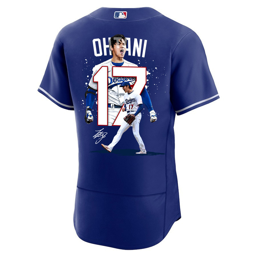 Shohei Ohtani 17 Los Angeles Dodgers Signed Number 2023 Alternate ELITE Royal MLB Jersey Men's