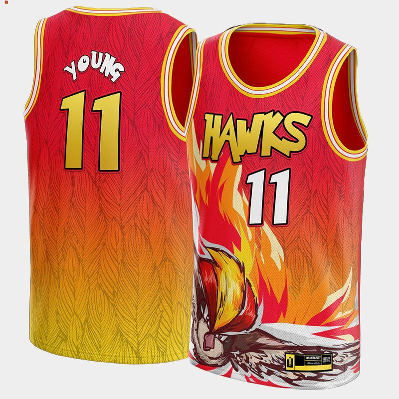 Trae Young 11 Pokemon Atlanta Hawks Red Cartoon NBA Jersey Men's