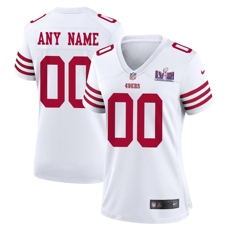 San Francisco 49ers Super Bowl LVIII Patch Game Custom White NFL Jersey Women's