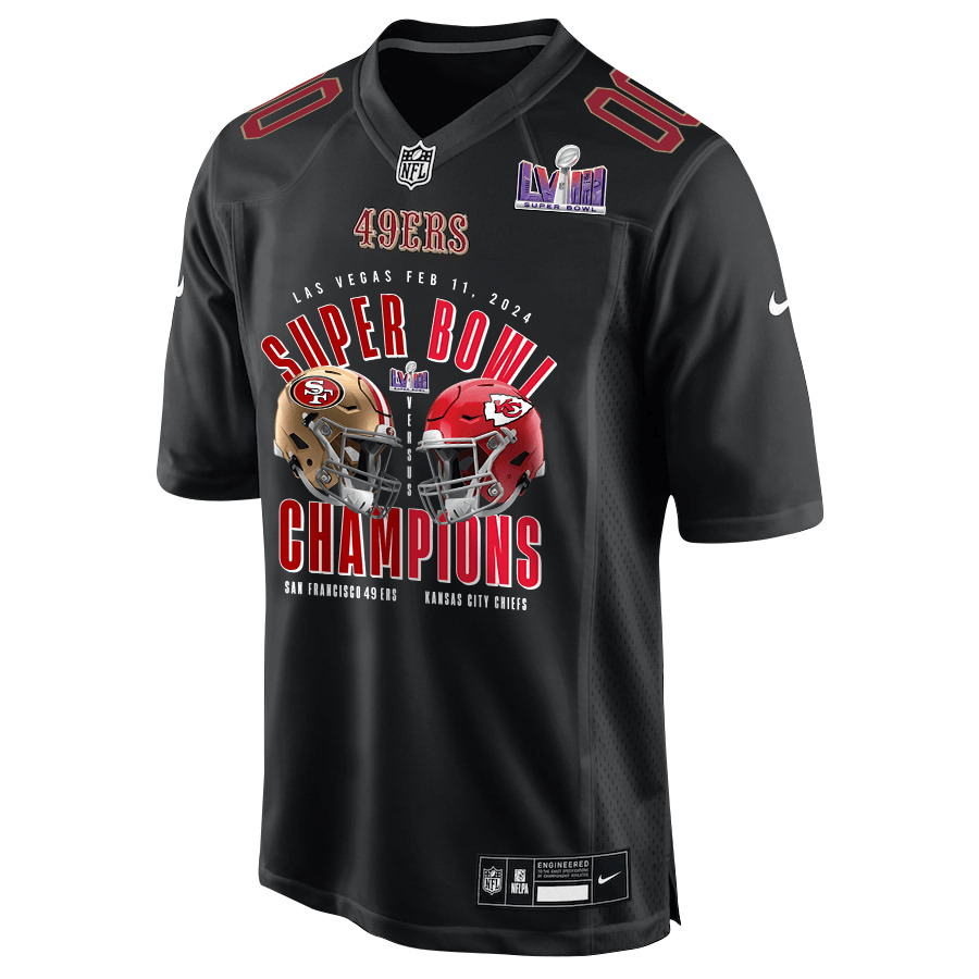 San Francisco 49ers vs. Kansas City Chiefs Super Bowl LVIII Matchup Fashion Game Custom Carbon Black NFL Jersey Men's