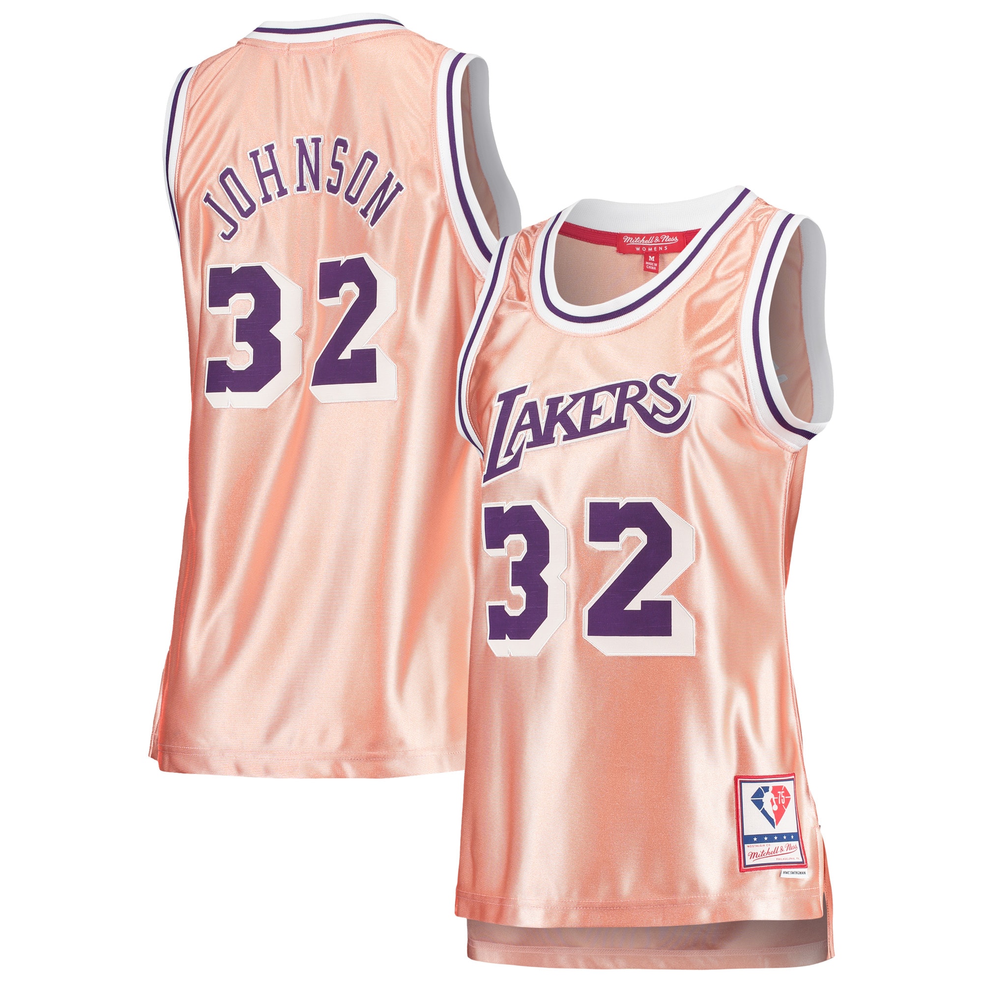 Mitchell Ness Magic Johnson Pink Los Angeles Lakers 75th Anniversary Rose Gold 1984 Swingman NBA Jersey Women's