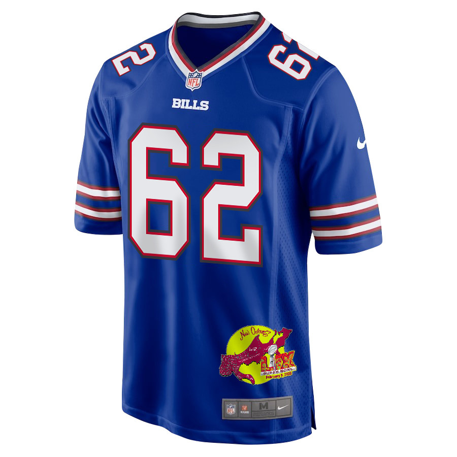 Sedrick Van Pran-Granger 62 Buffalo Bills Super Bowl LIX New Orleans Patch Game Royal NFL Jersey Men's