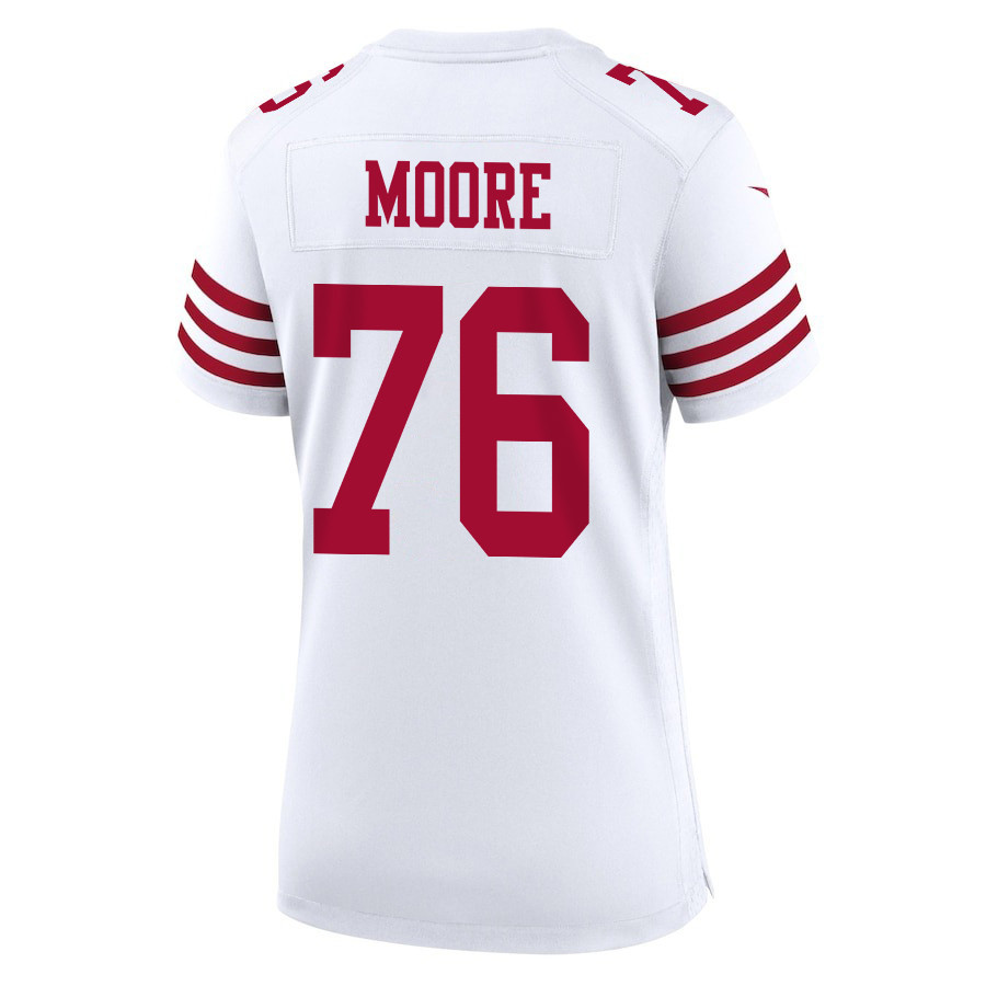 Jaylon Moore 76 San Francisco 49ers Super Bowl LVIII Patch Game White NFL Jersey Women's