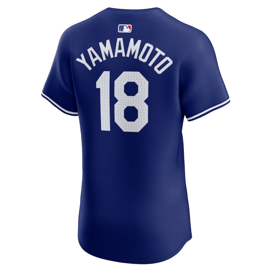 Yoshinobu Yamamoto 18 Los Angeles Dodgers 2024 World Series Alternate Elite Player Royal MLB Jersey Men's