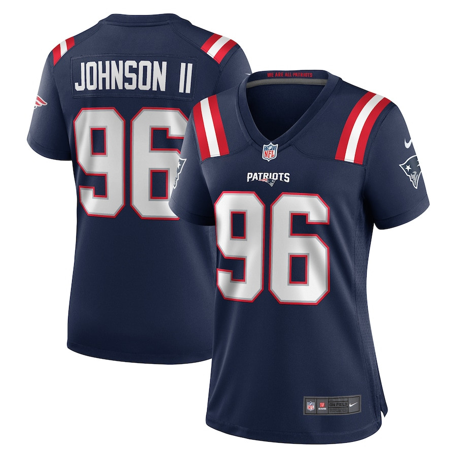 Eric Johnson II 96 New England Patriots Game Navy NFL Jersey Women's