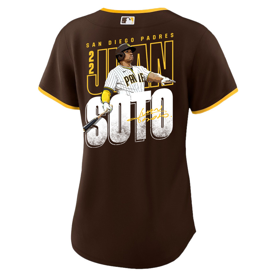Juan Soto 22 San Diego Padres Signed Posture 2023 Road Player Brown MLB Jersey Women's