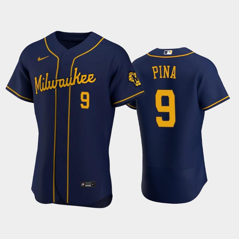 Milwaukee Brewers 9 Manny Pina Alternate Team Navy MLB Jersey Men's