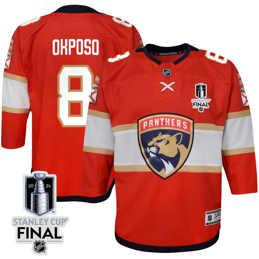 Kyle Okposo 8 Florida Panthers 2024 STANLEY CUP Final Home Breakaway Red NHL Jersey Youth