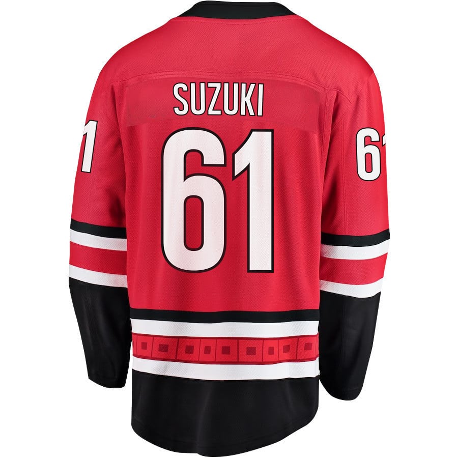 Ryan Suzuki 61 Carolina Hurricanes Stanley Cup 2023 Playoffs Patch Home Breakaway Red NHL Jersey Men's