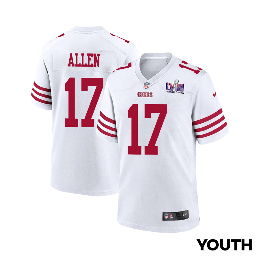 Brandon Allen 17 San Francisco 49ers Super Bowl LVIII Patch Game White NFL Jersey Youth