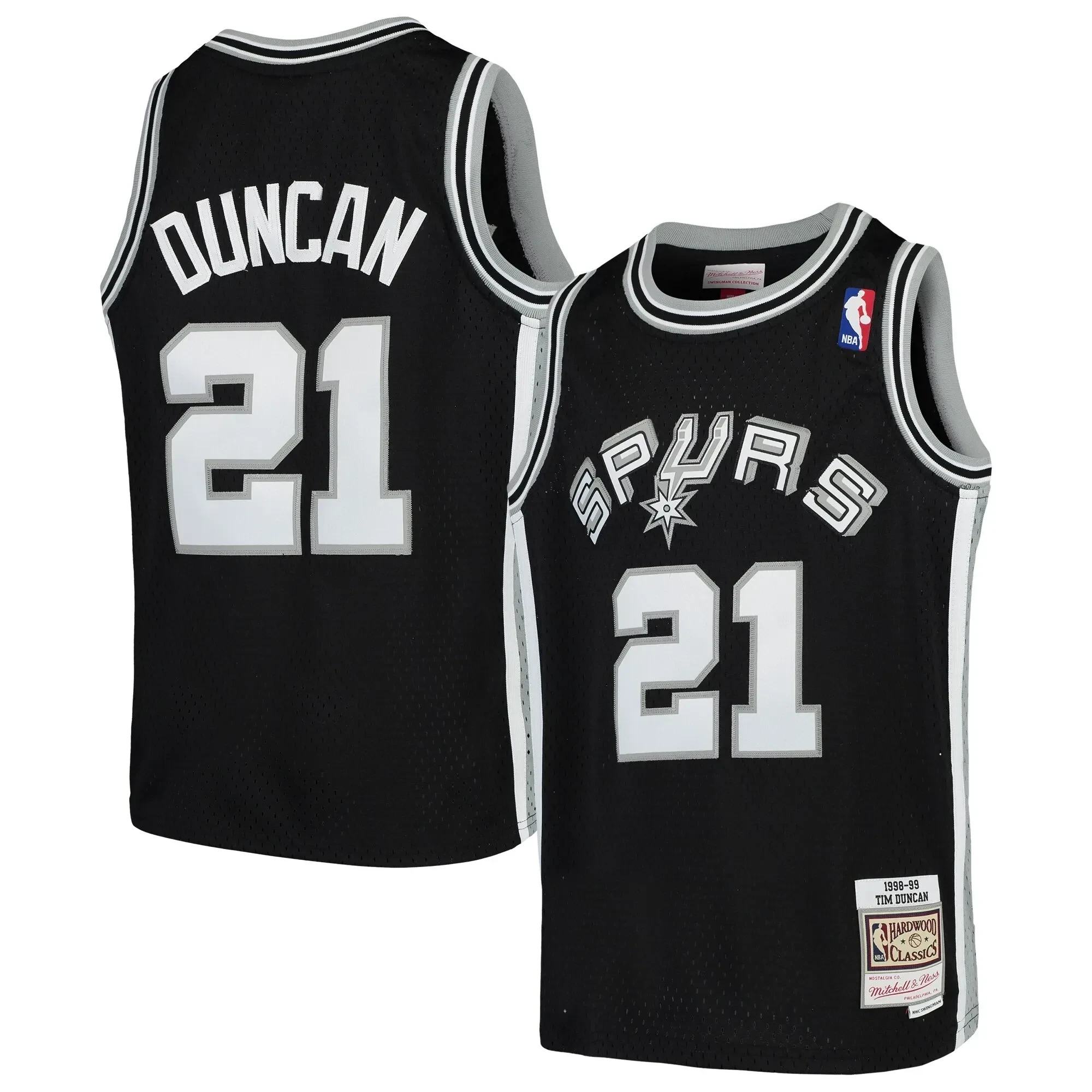 Tim Duncan San Antonio Spurs Mitchell&Nes Swingman Throwback Black NBA Jersey Youth