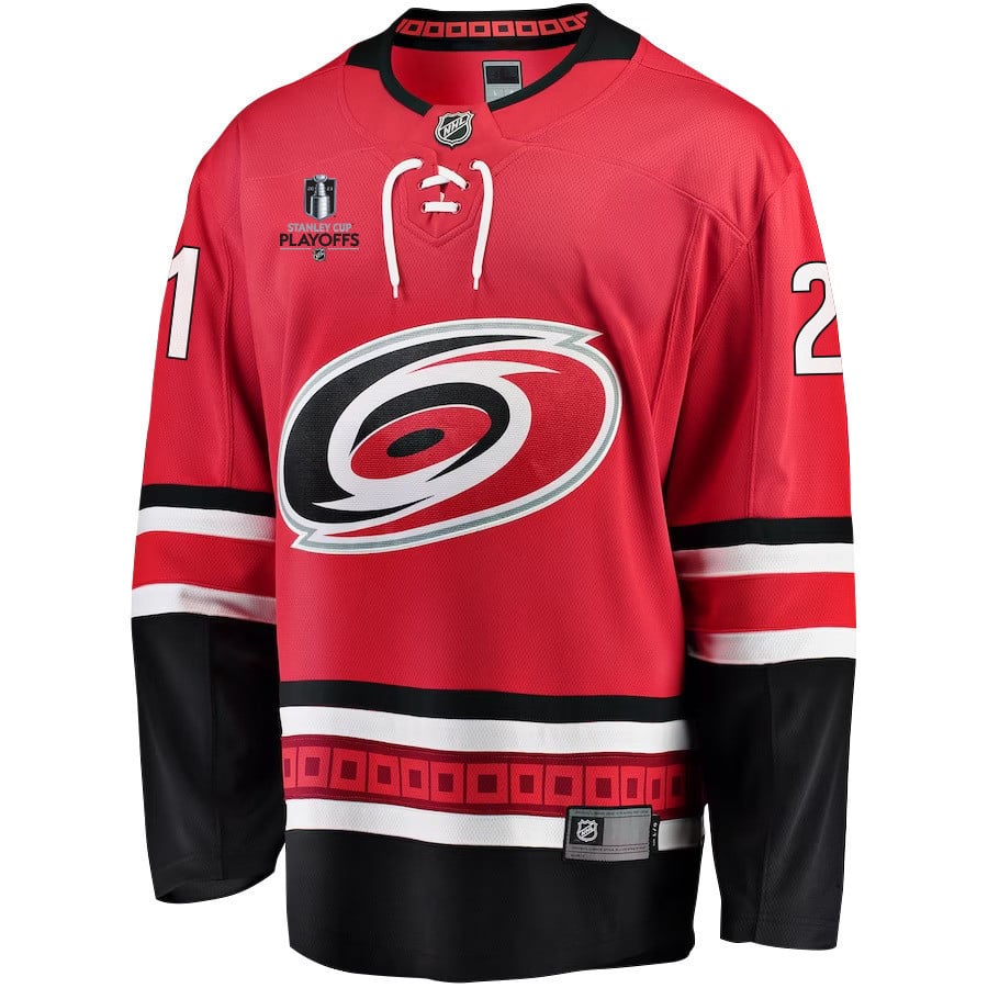 Derek Stepan 21 Carolina Hurricanes Stanley Cup 2023 Playoffs Patch Home Breakaway Red NHL Jersey Men's