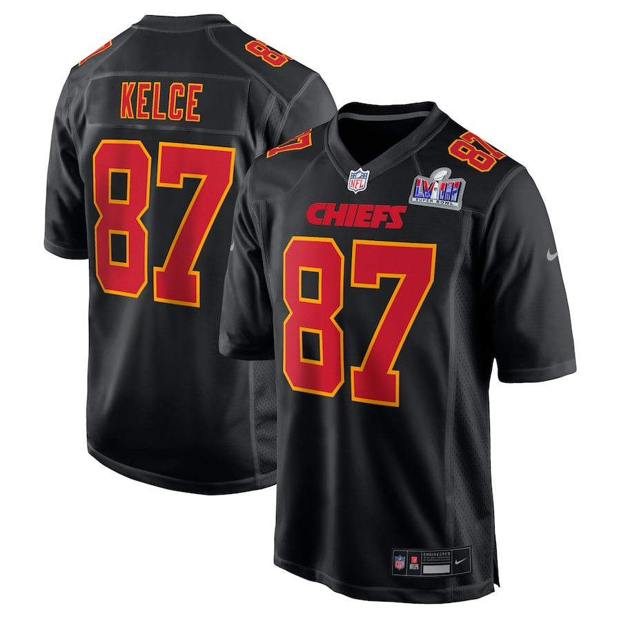 Travis Kelce 87 Kansas City Chiefs Super Bowl LVIII Fashion Game Carbon Black NFL Jersey Men's
