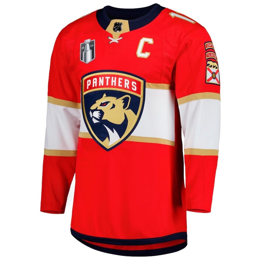Aleksander Barkov 16 Florida Panthers 2023 Stanley Cup Final Home Primegreen Red NHL Jersey Men's