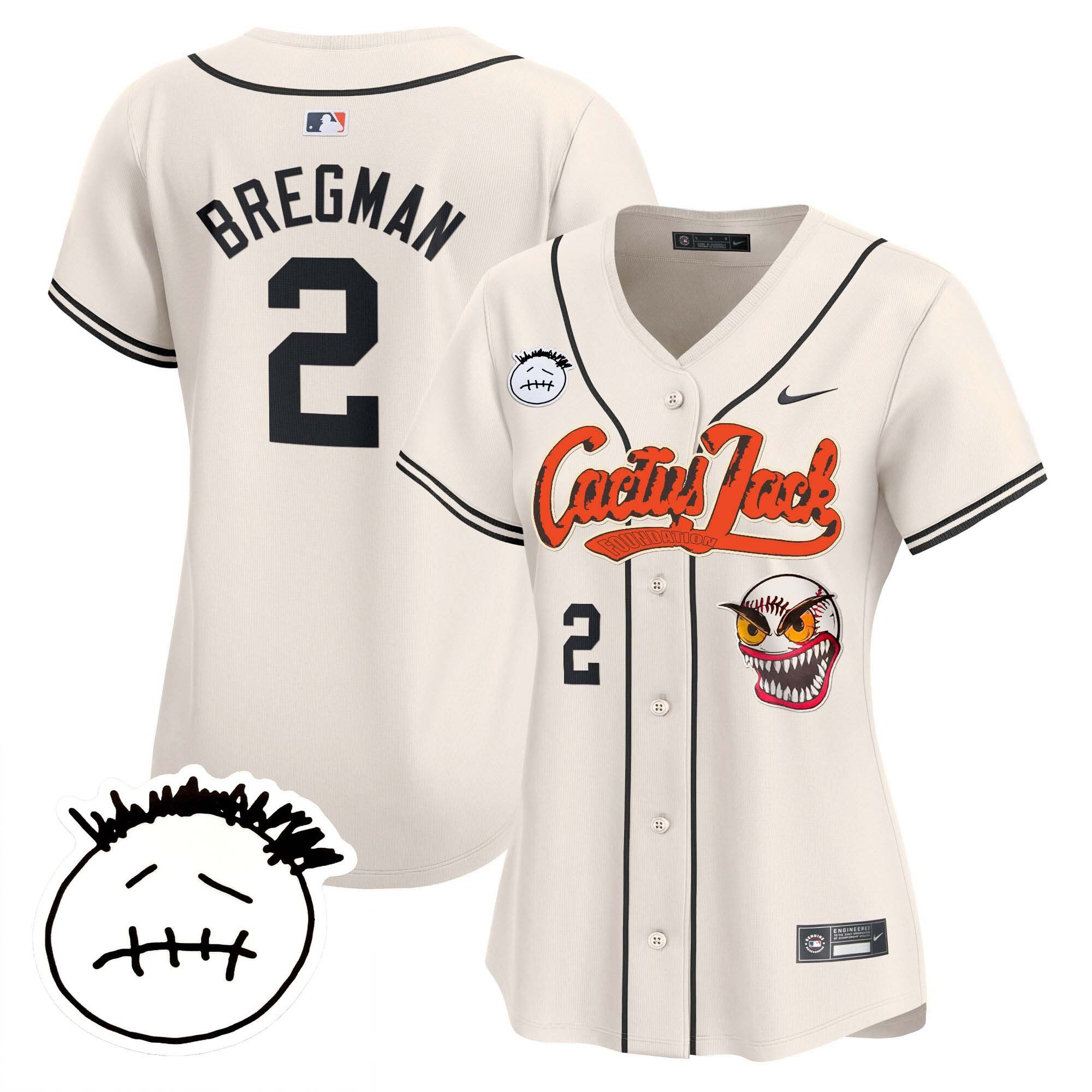 Alex Bregman 2 Houston Astros Cactus Jack Patch V3 Cream MLB Jersey Women's