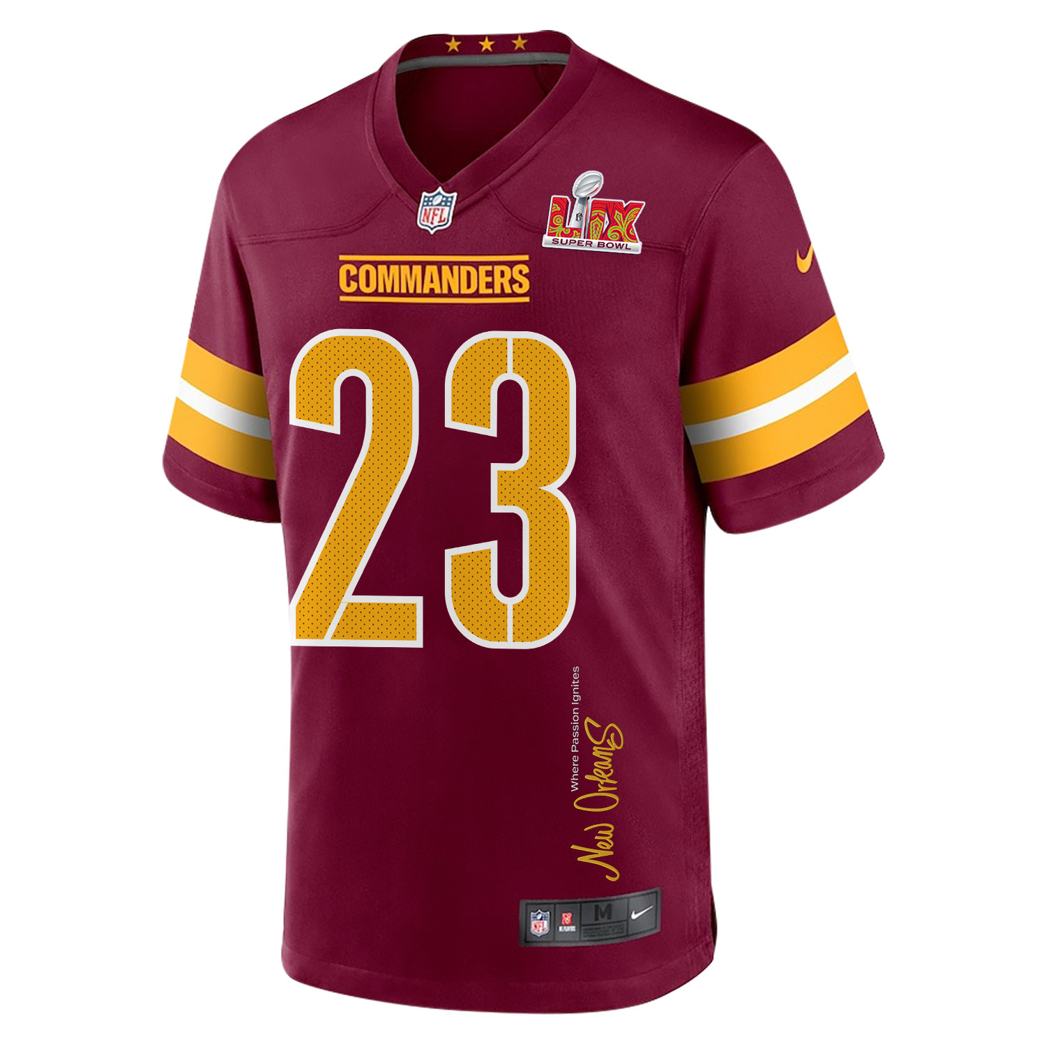 Marshon Lattimore 23 Washington Commanders Super Bowl LIX New Orleans Where Passion Ignites' EMBROIDERED Game Burgundy NFL Jersey Men's