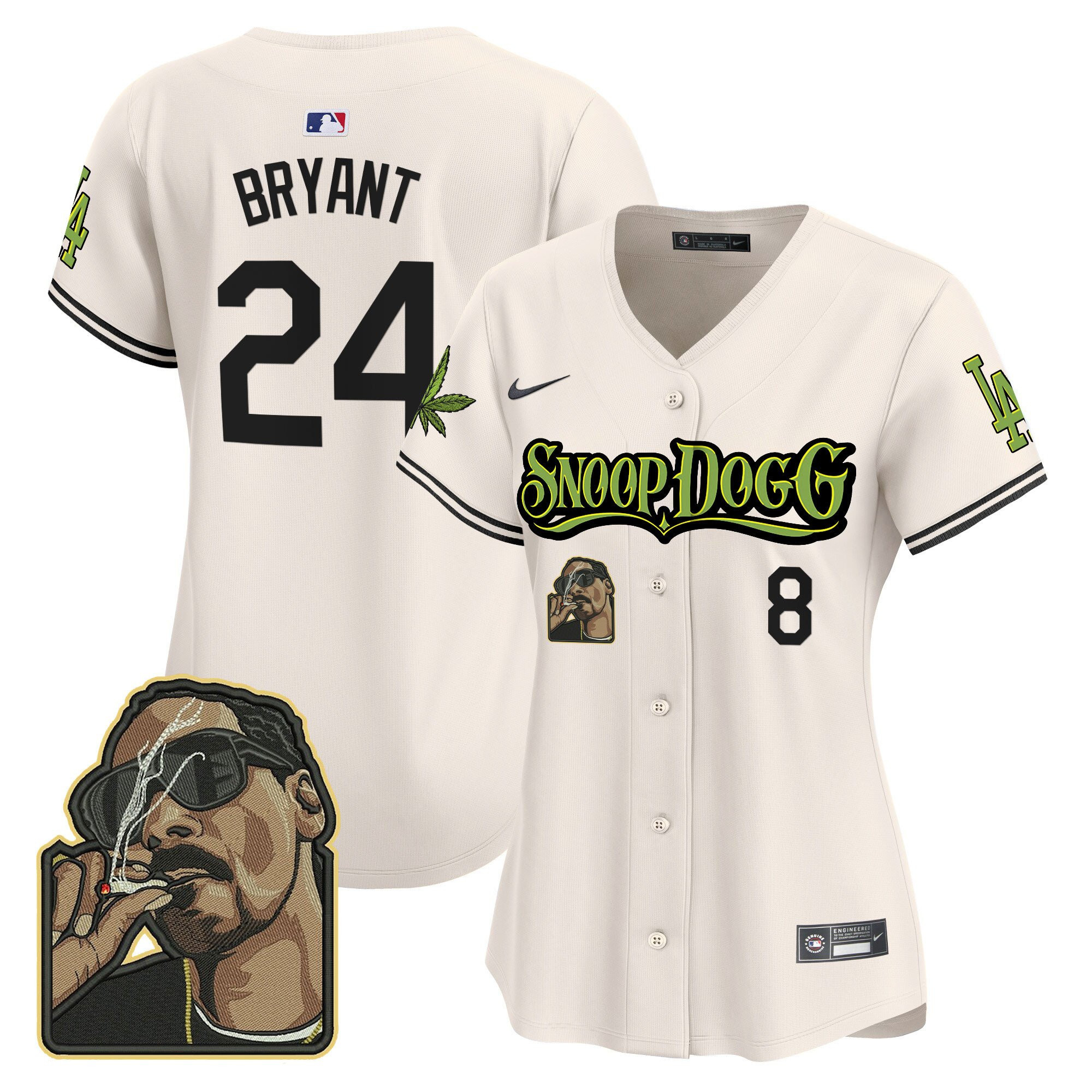 Kobe Bryant 24 Los Angeles Dodgers Snoop Dogg Cream MLB Jersey Women's