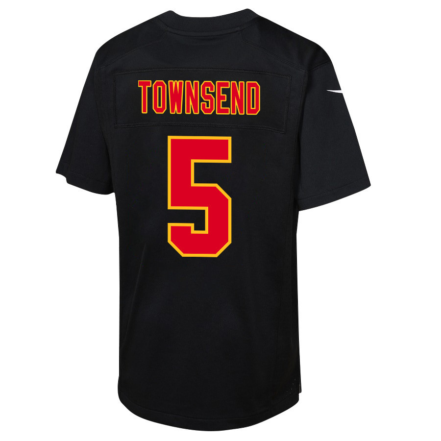 Tommy Townsend 5 Kansas City Chiefs Super Bowl LVIII Champions 4 Stars Patch Fashion Game Carbon Black NFL Jersey Youth