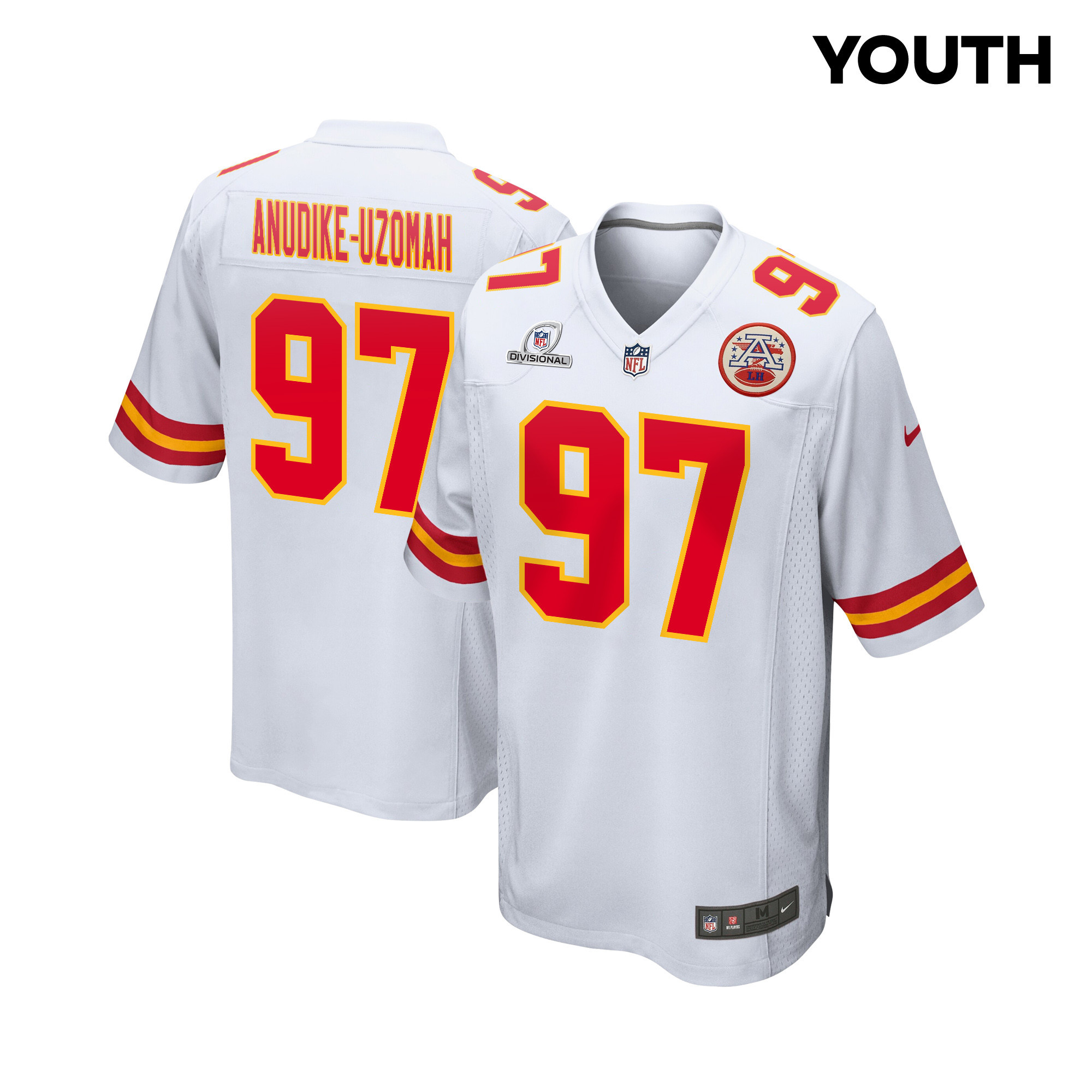 Felix Anudike-Uzomah 97 Kansas City Chiefs Super Bowl LVIII Patch Game White NFL Jersey Youth