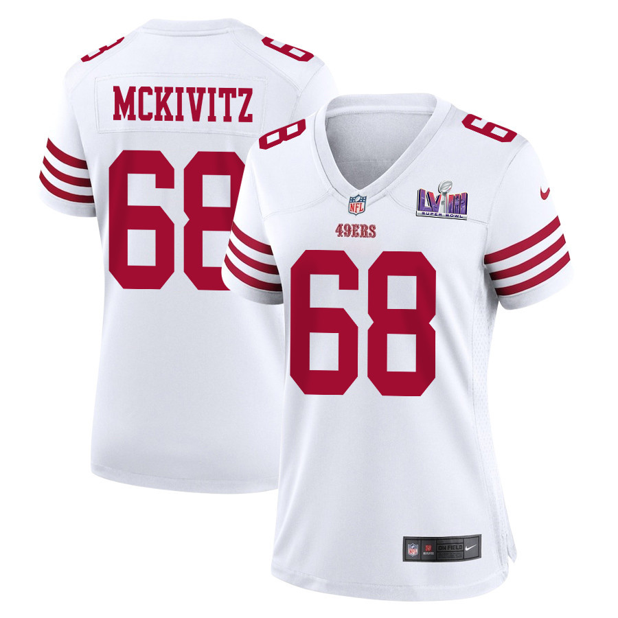 Colton McKivitz 68 San Francisco 49ers Super Bowl LVIII Patch Game White NFL Jersey Women's