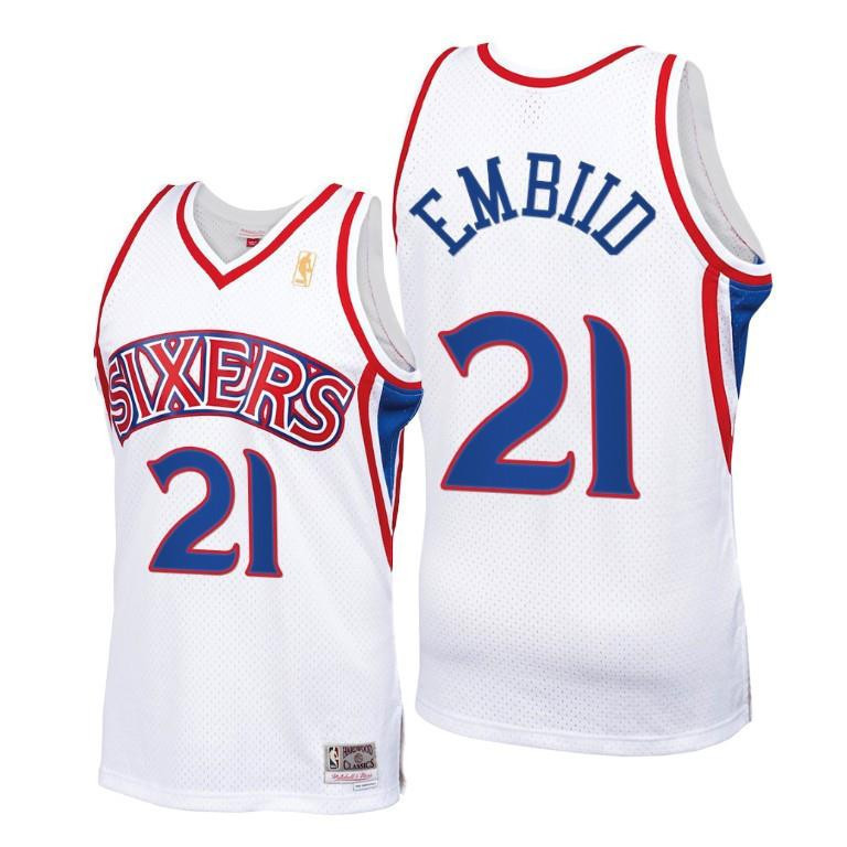 Joel Embiid Philadelphia 76ers White Throwback 90s HWC Swingman NBA Jersey Men's