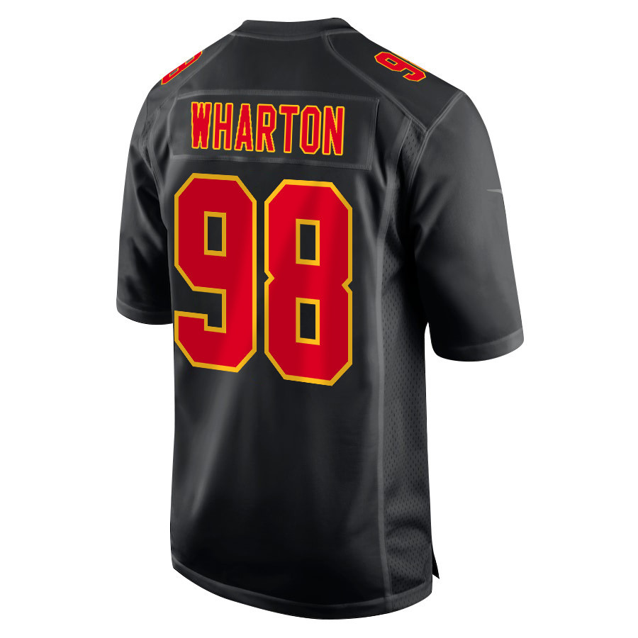 Tershawn Wharton 98 Kansas City Chiefs Super Bowl LVIII Champions 4X Fashion Game Carbon Black NFL Jersey Men's