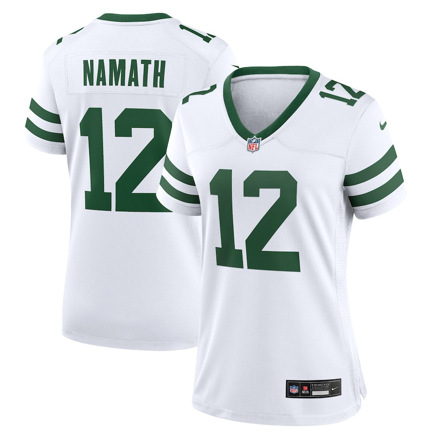Joe Namath 12 New York Jets Game Retired Player Women, White NFL Jersey Women's