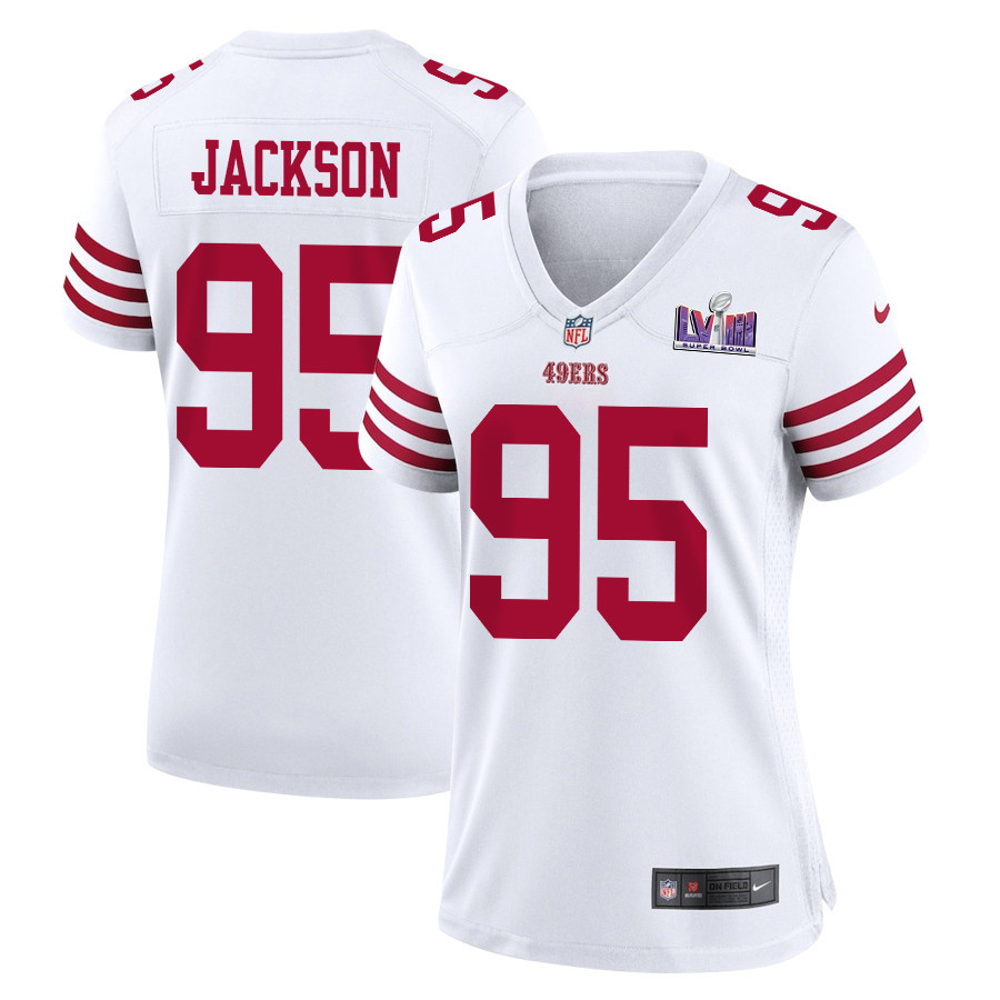 Drake Jackson 95 San Francisco 49ers Super Bowl LVIII Patch Game White NFL Jersey Women's