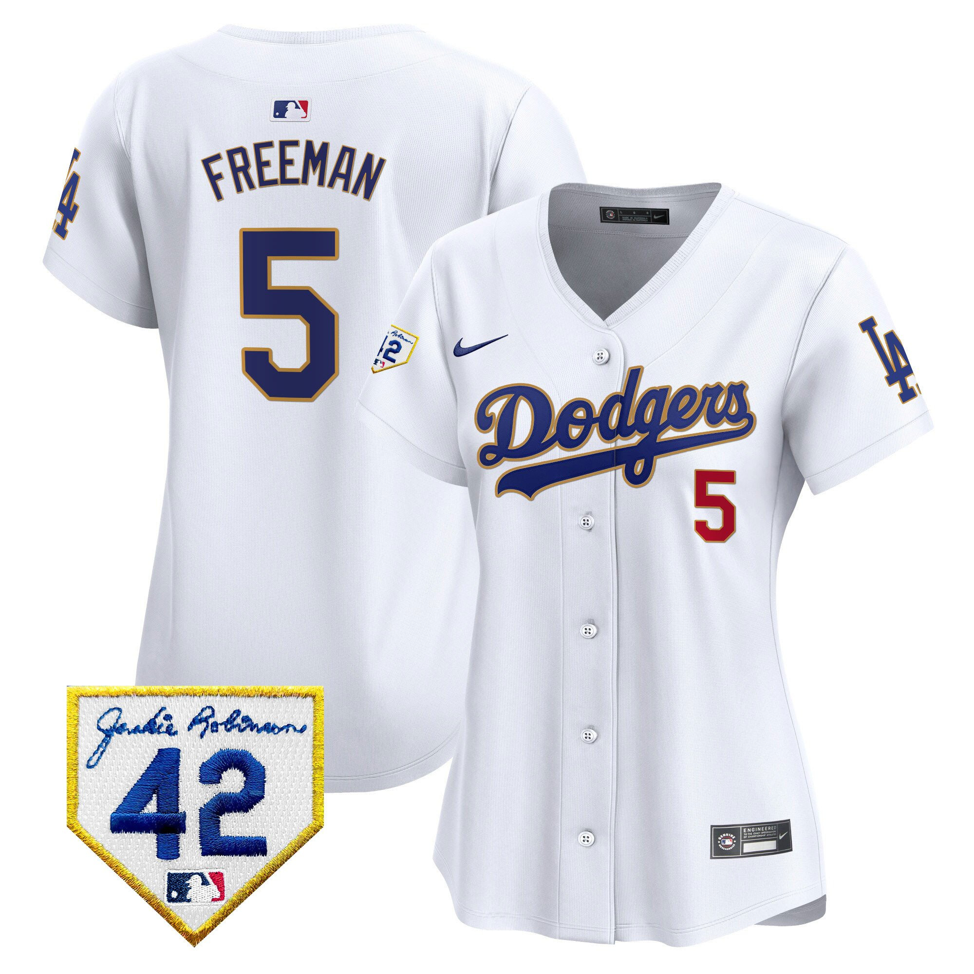 Freddie Freeman 5 Los Angeles Dodgers 2024 Jackie Robinson Patch White MLB Jersey Women's
