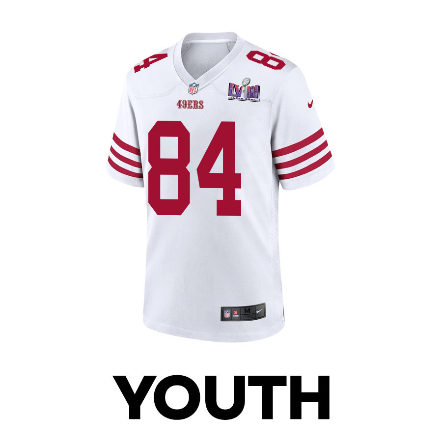Chris Conley 84 San Francisco 49ers Super Bowl LVIII Patch Game White NFL Jersey Youth
