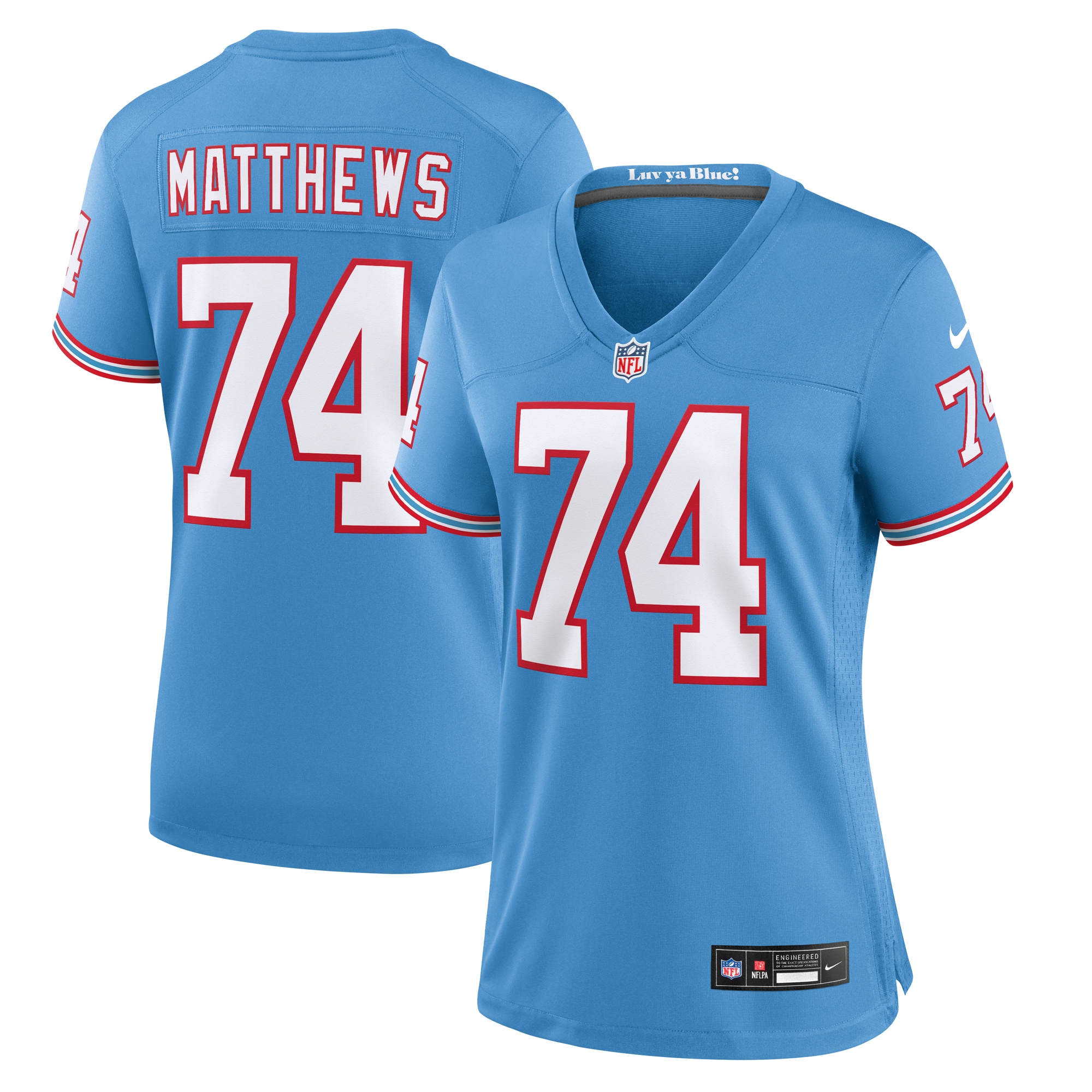 Tennessee Titans Bruce Matthews Light Blue Oilers Throwback Retired Player Game NFL Jersey Women's