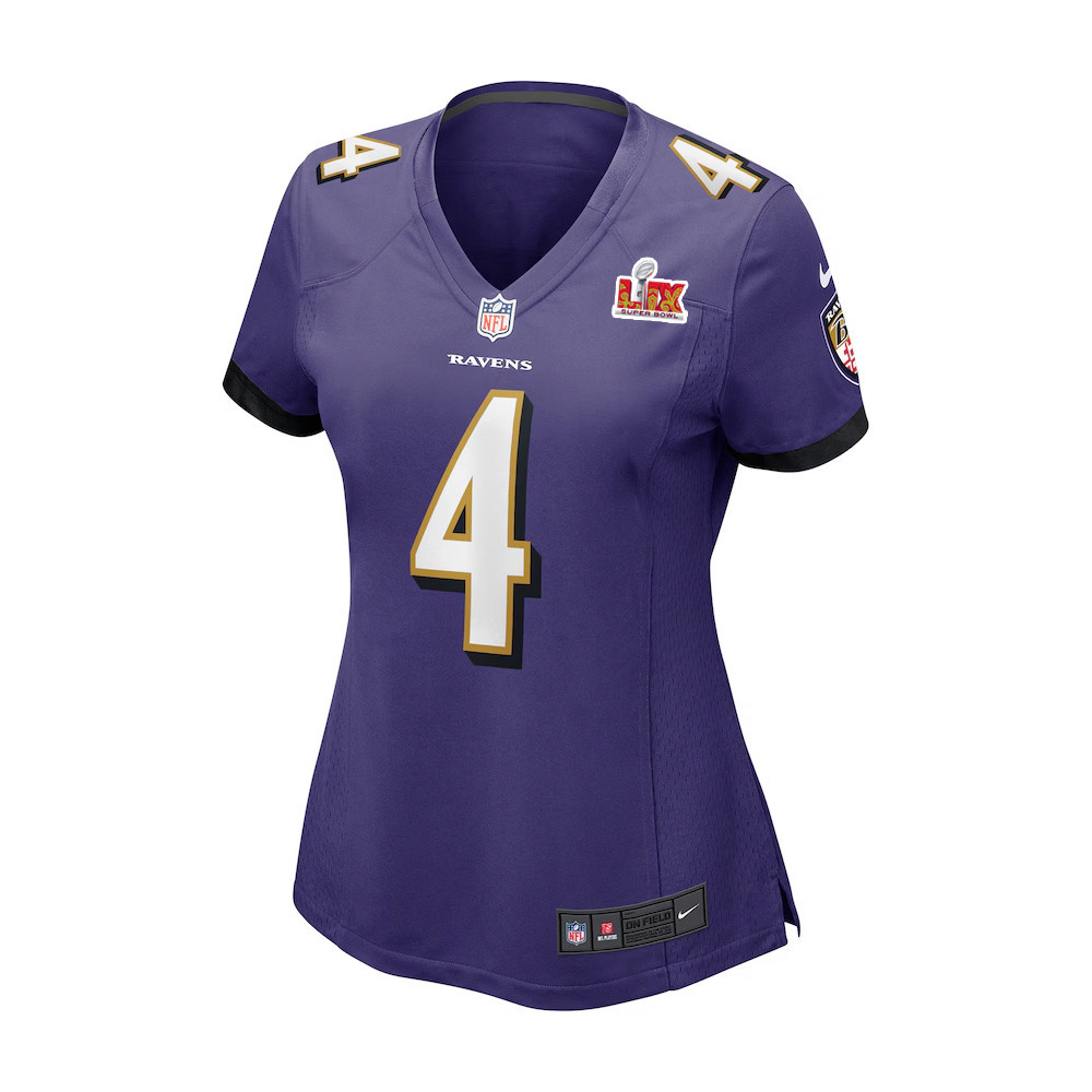 Zay Flowers #4 Baltimore Ravens Super Bowl LIX Purple NFL Jersey Women's