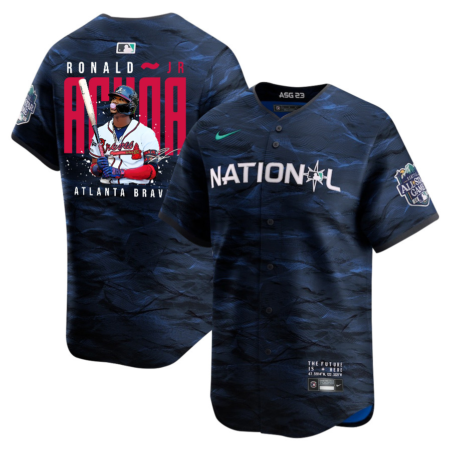 Ronald Acu?a Jr. 13 Atlanta Braves Signed Gum 2023 All Star Game Limited Player Royal MLB Jersey Men's