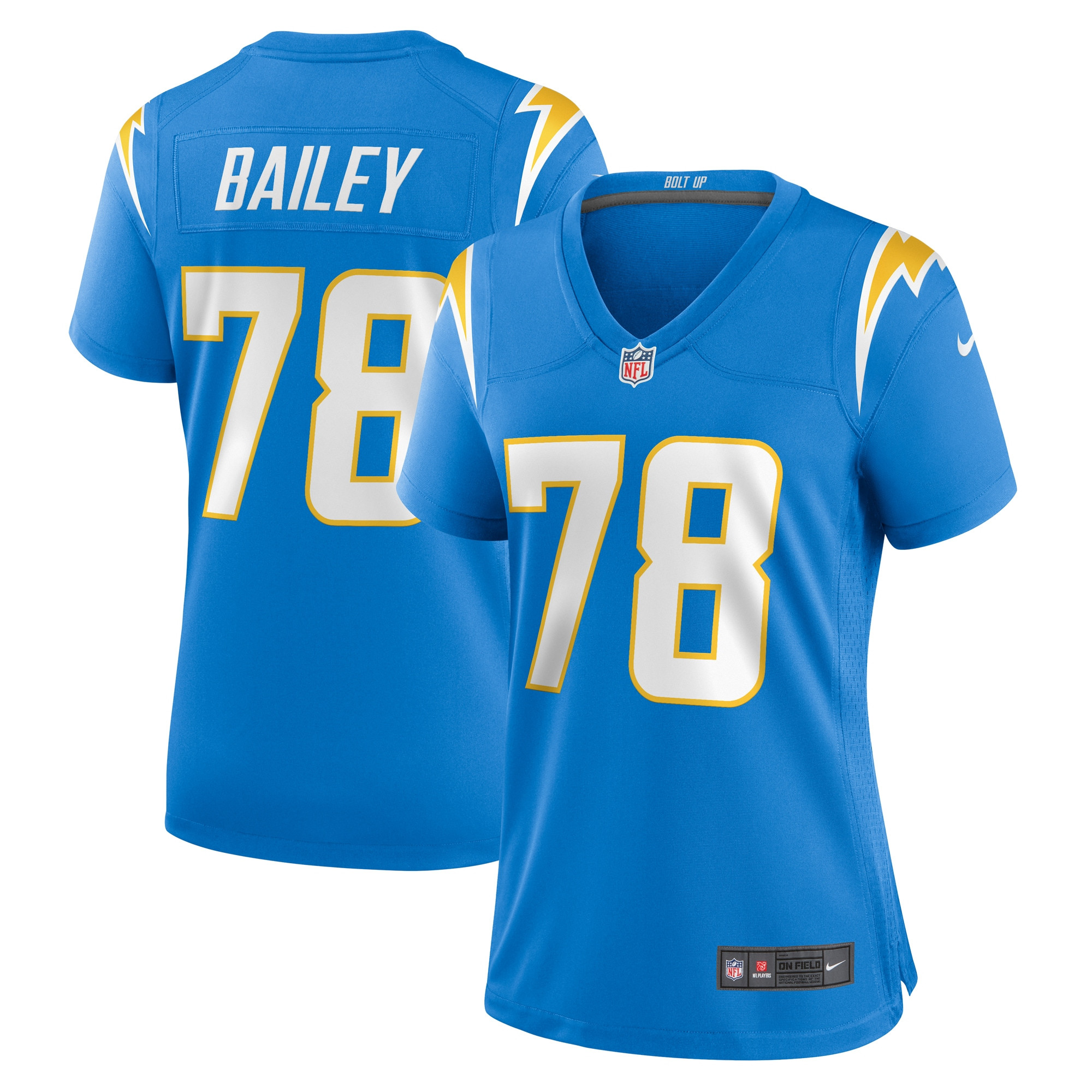 Zack Bailey 78 Los Angeles Chargers Game Powder Blue NFL Jersey Women's