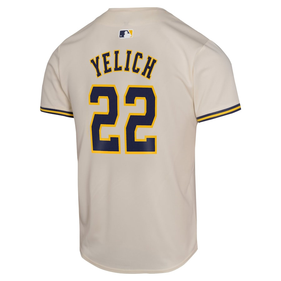 Christian Yelich 22 Milwaukee Brewers Home Game Player Cream MLB Jersey Youth