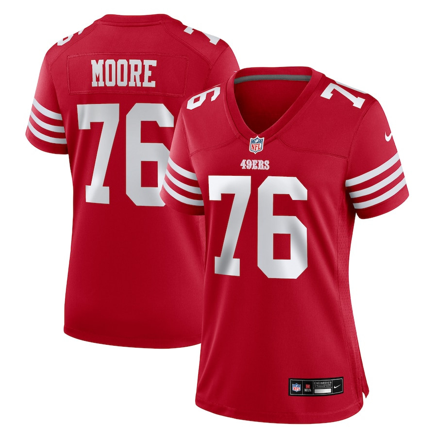 Jaylon Moore 76 San Francisco 49ers Game Scarlet NFL Jersey Women's