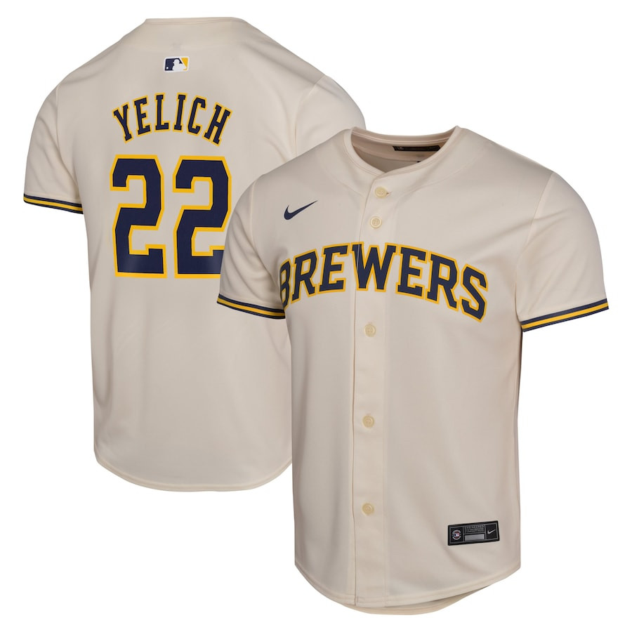 Christian Yelich 22 Milwaukee Brewers Home Game Player Cream MLB Jersey Youth