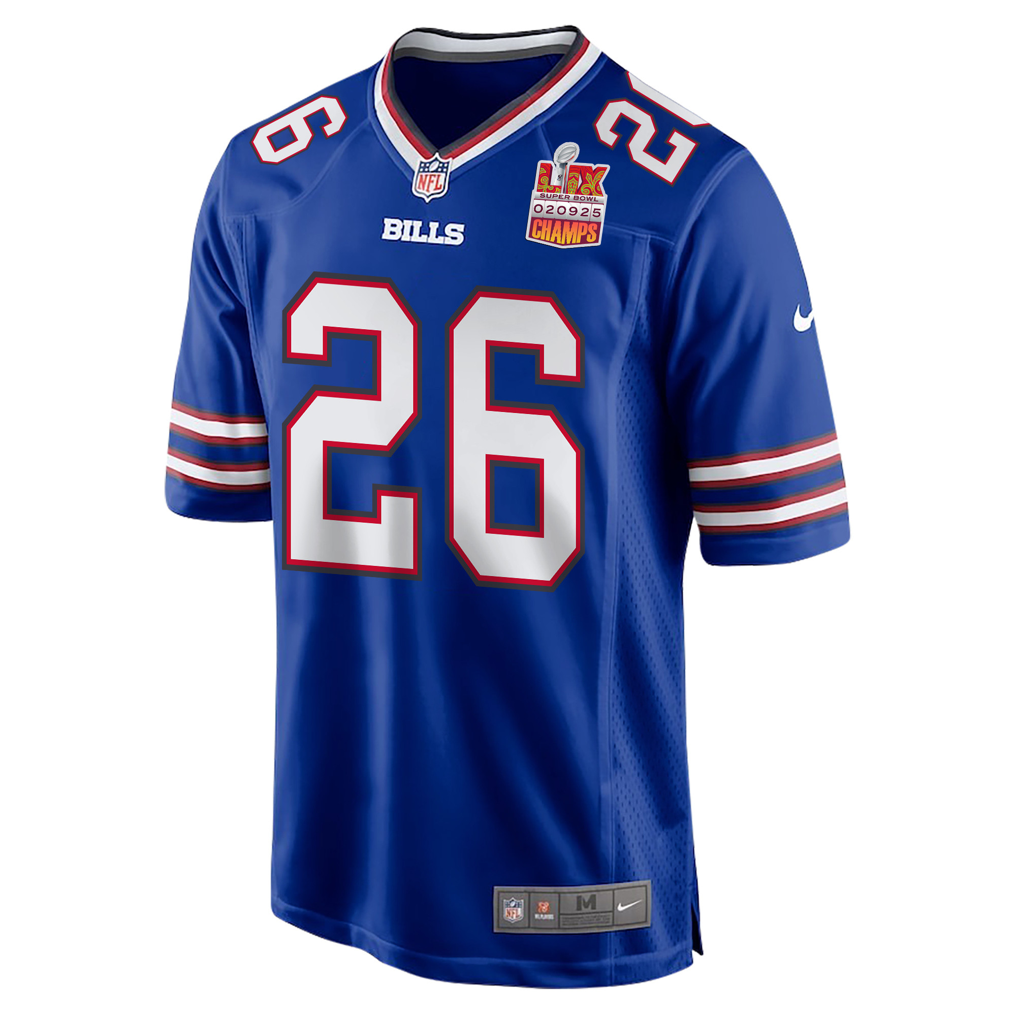 Ty Johnson 26 Buffalo Bills Super Bowl LIX Champions Patch Game Royal NFL Jersey Men's