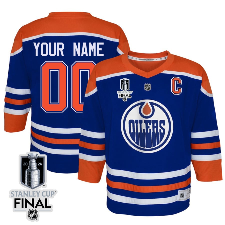 Edmonton Oilers 2024 STANLEY CUP Final Home Custom Royal NHL Jersey Youth