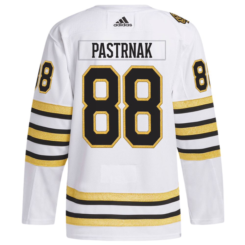 David Pastr??k 88 Boston Bruins 100th Anniversary Primegreen Away White NHL Jersey Men's