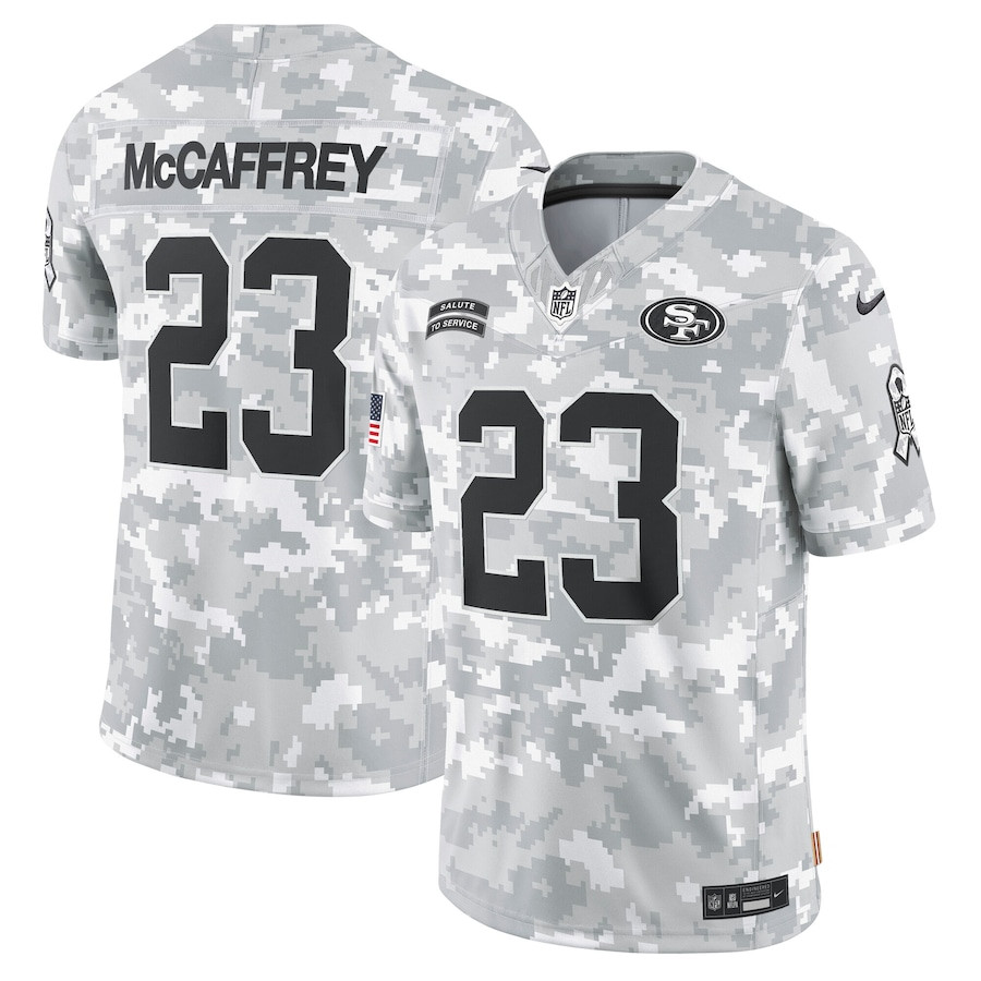 Christian McCaffrey 23 San Francisco 49ers 2024 Salute to Service Limited Arctic Camo NFL Jersey Men's