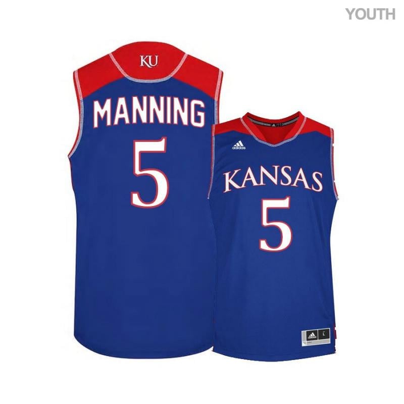 5 Evan Manning Blue Kansas Jayhawks NCAA Jersey Youth