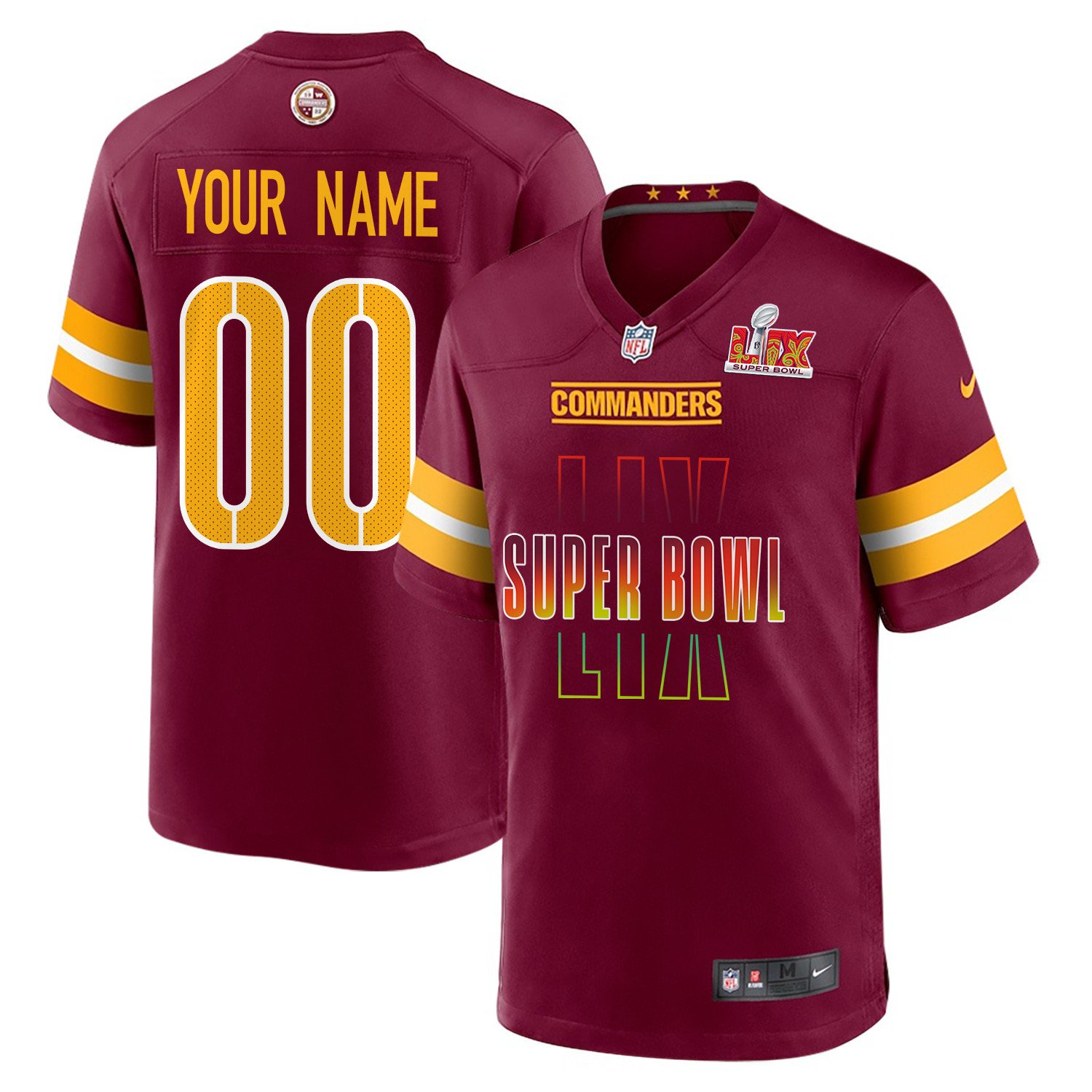 Washington Commanders Super Bowl LIX Game Custom Burgundy NFL Jersey Men's