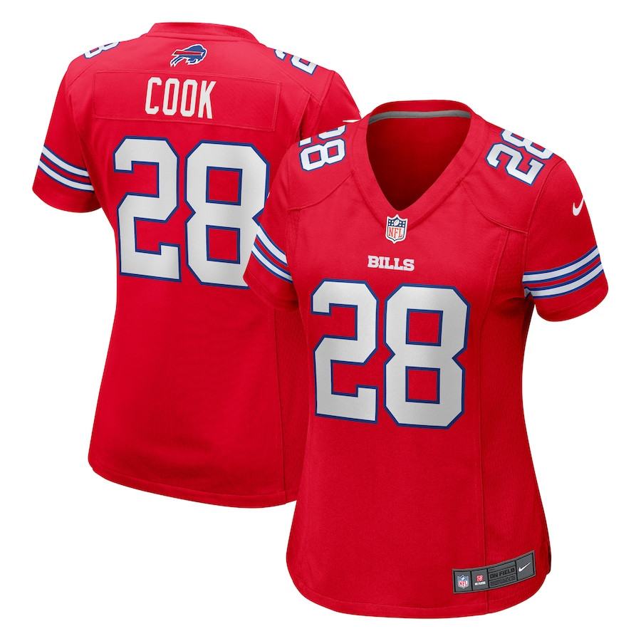 James Cook 28 Buffalo Bills Game Red NFL Jersey Women's