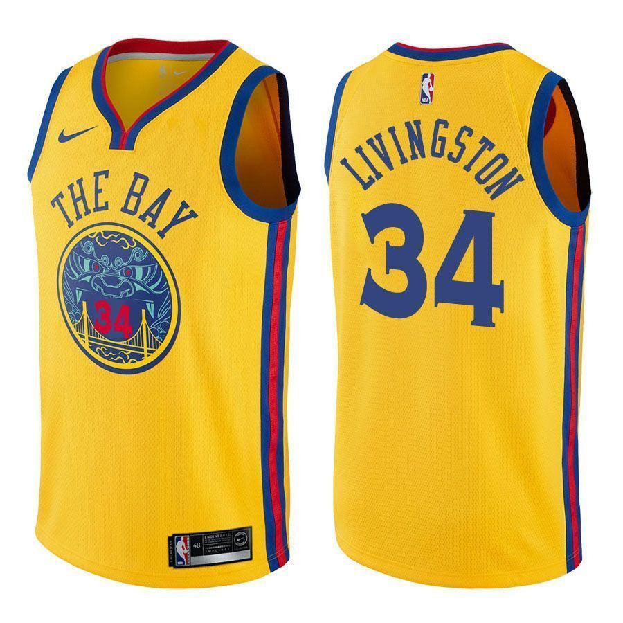 Golden State Warriors Shaun Livingston 34 City Edition Gold NBA Jersey Men's