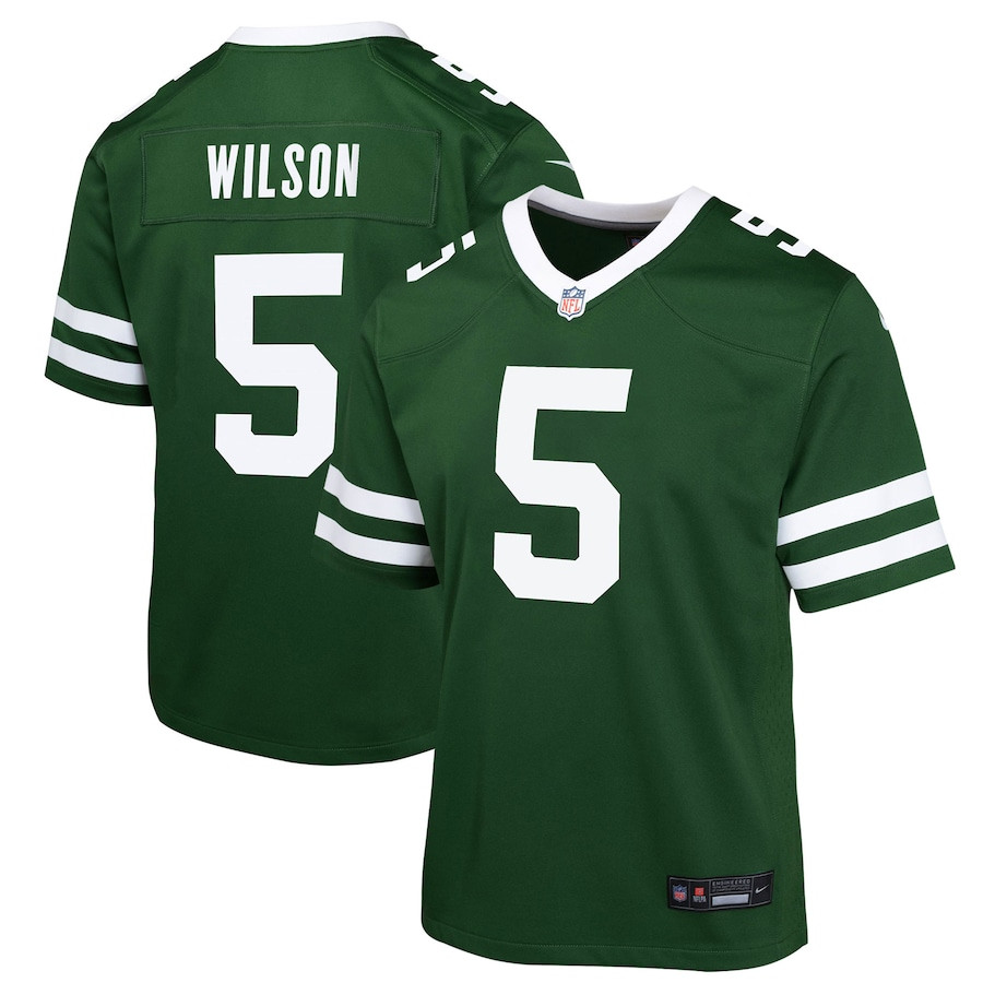 Garrett Wilson 5 New York Jets Game Legacy Green NFL Jersey Youth