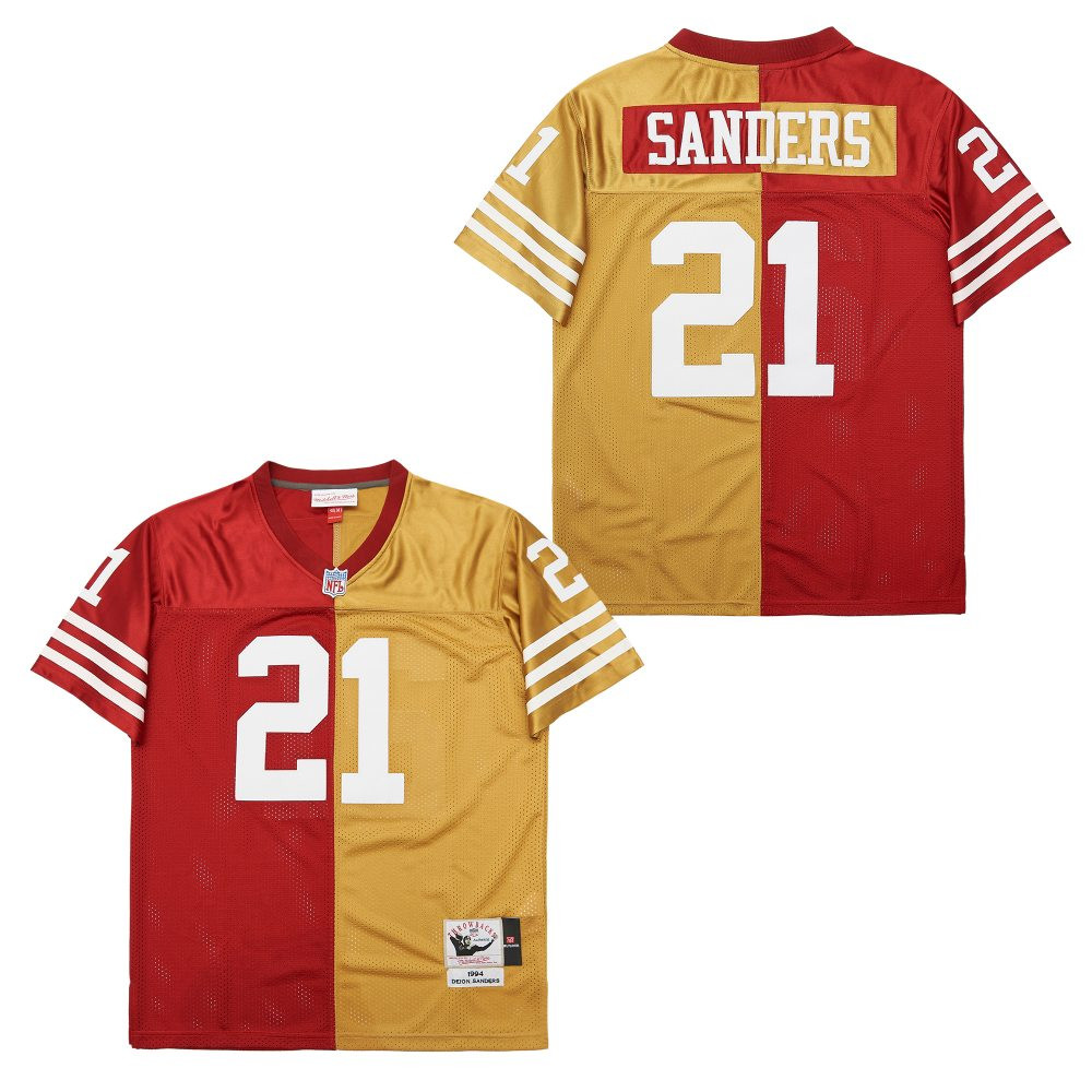 Deion Sanders 21 San Francisco 49ers Two-Toned Throwback Yellow/Red NFL Jersey Men's